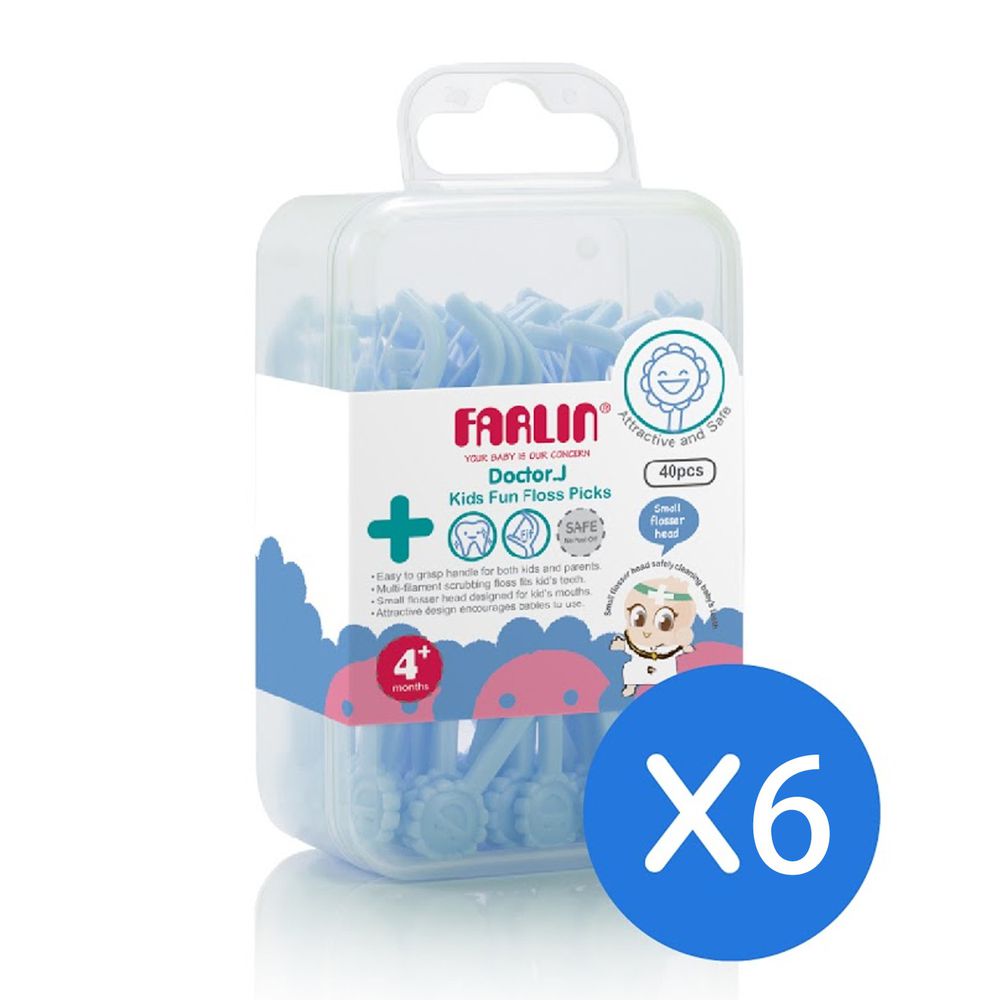 FARLIN - 兒童安全牙線棒-藍-40PCE裝X6盒