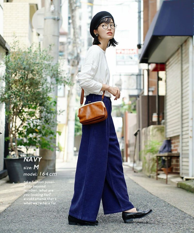 日本 zootie - 文藝感燈芯絨百搭寬褲-洋紅