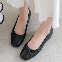 韓國 PINKELEPHANT - 可愛蝴蝶結方頭矮跟鞋(3cm)-黑