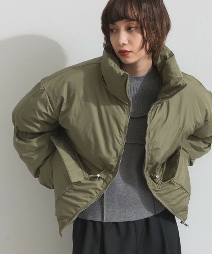 日本 ELENCARE DUE - 蓬鬆袖立領腰抽繩科技羽絨保暖外套-黑