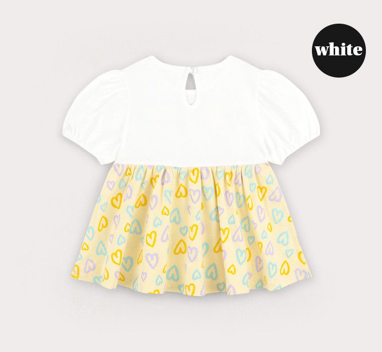 韓國 HEJMINI - 愛心假兩件式拼接上衣-白X黃