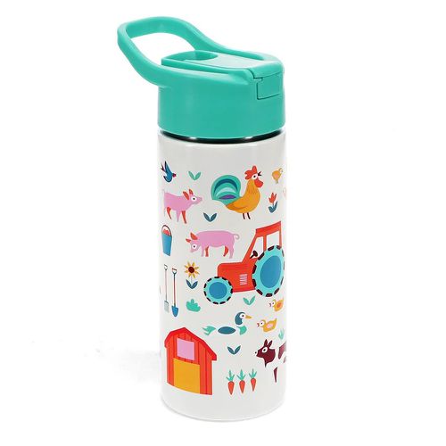 手提不鏽鋼兩用保溫/保冷彈蓋式水瓶(附吸管)-農家樂(500ml)