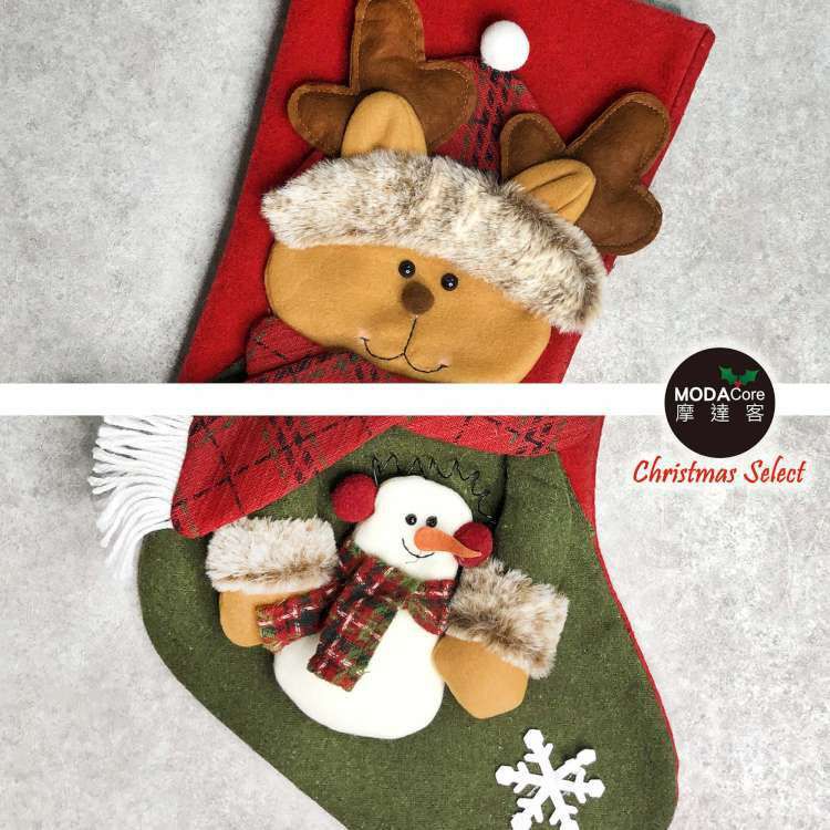 MODACore 摩達客 - 耶誕-紅綠系麋鹿抱雪人聖誕襪