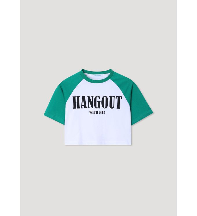 韓國 INDIVIDUEL - 字母印撞色短版上衣-HANGOUT-黑X白