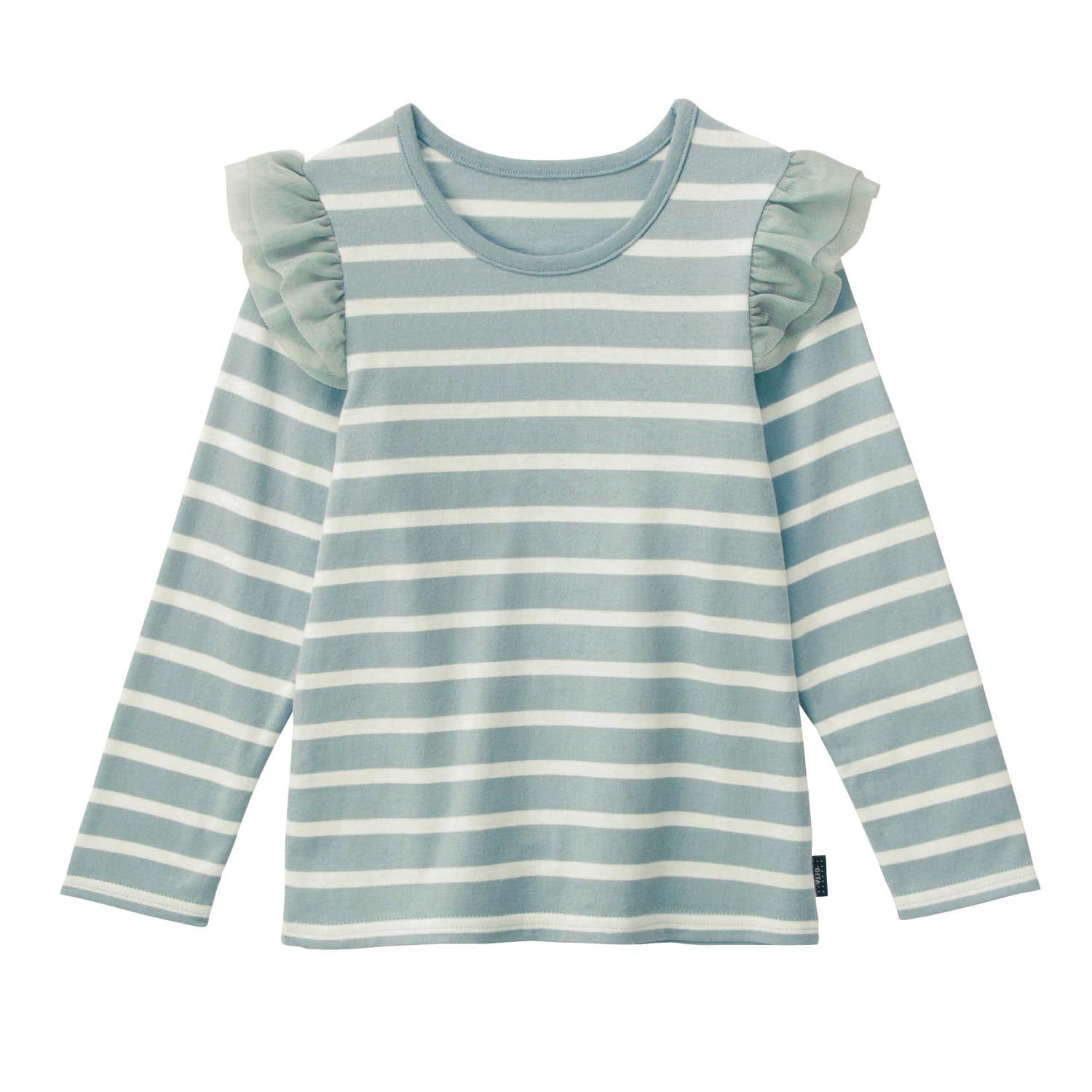 日本千趣會 - GITA 純棉圓領長袖上衣-荷葉滾邊-淺粉