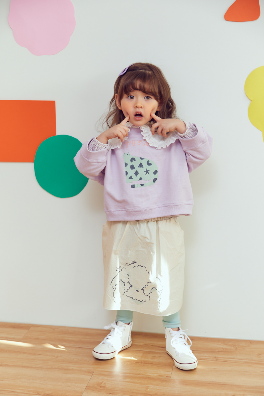 韓國 MINIATURE - 花貓好朋友大學T-紫