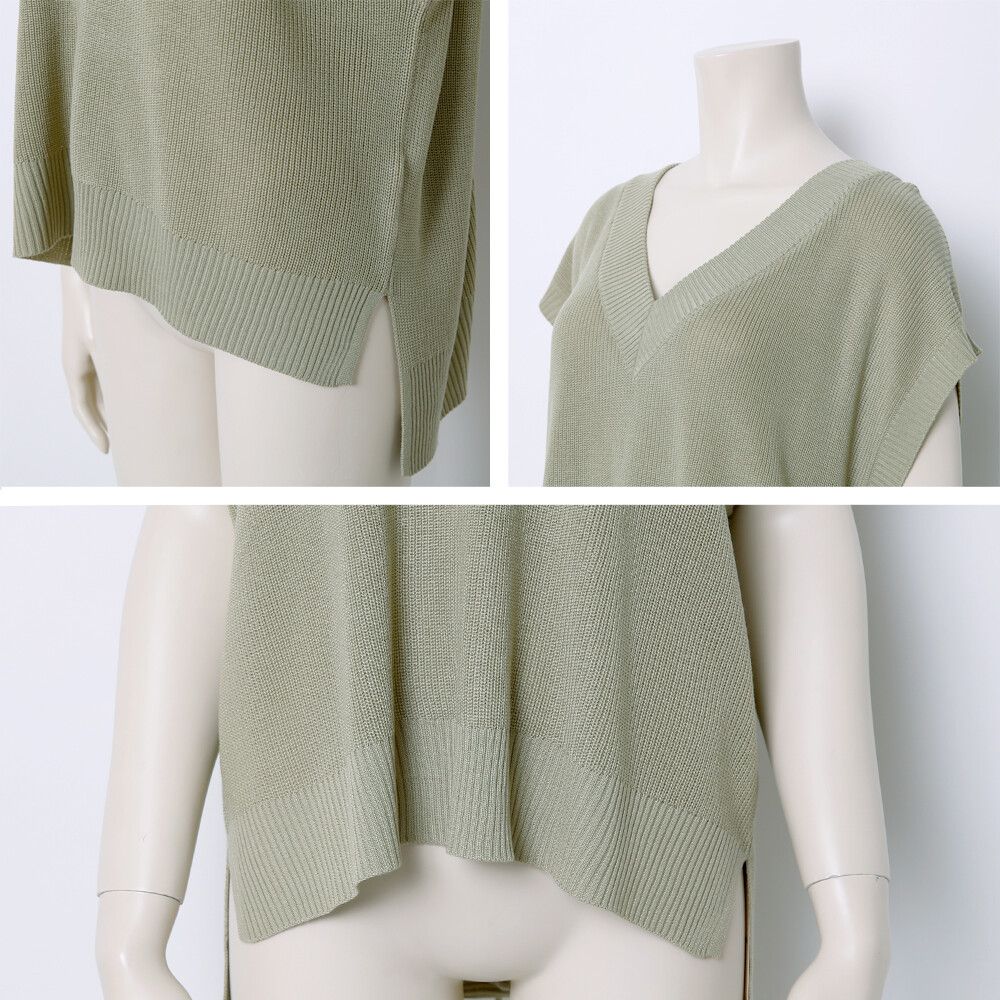 日本女裝代購 - 後綁帶V領落肩針織背心-橄欖綠