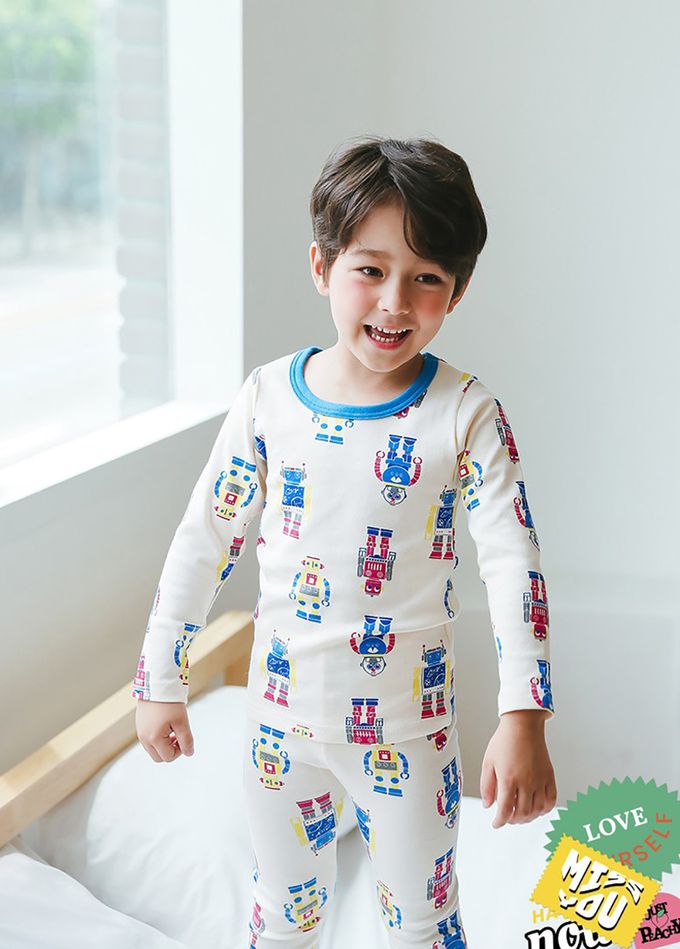 正韓 Puco - 超優質嬰幼兒/兒童長袖有機純棉家居服/睡衣-機器人