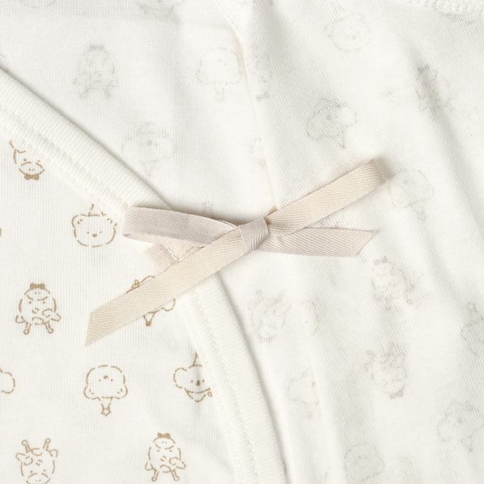 akachan honpo - 長袖新生兒內衣6件組-按扣款 動物園-米白色 (50~60cm)