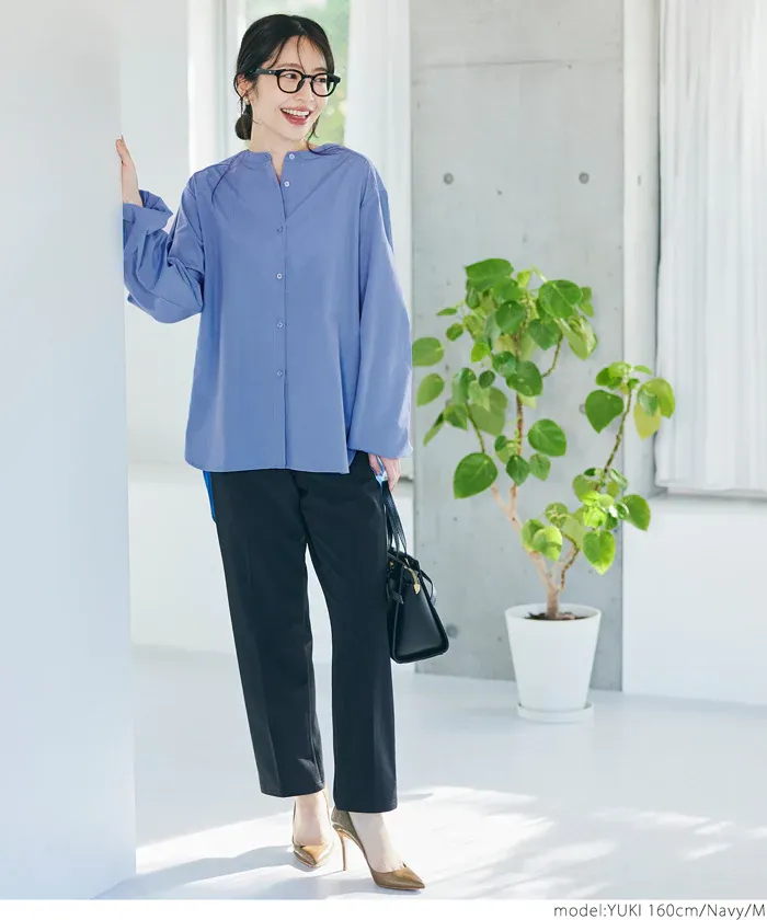 日本 COCA - 高領針織背心+前短後長襯衫2件組-黑