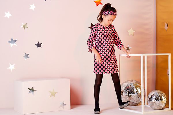 麗嬰房 Little moni - 幾何印花洋裝-熱情粉