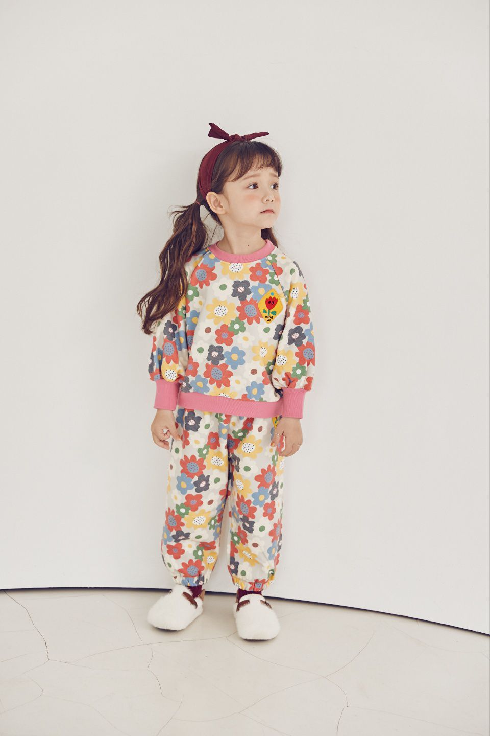 韓國 Mimico - 朵朵彩花印圓領長袖上衣