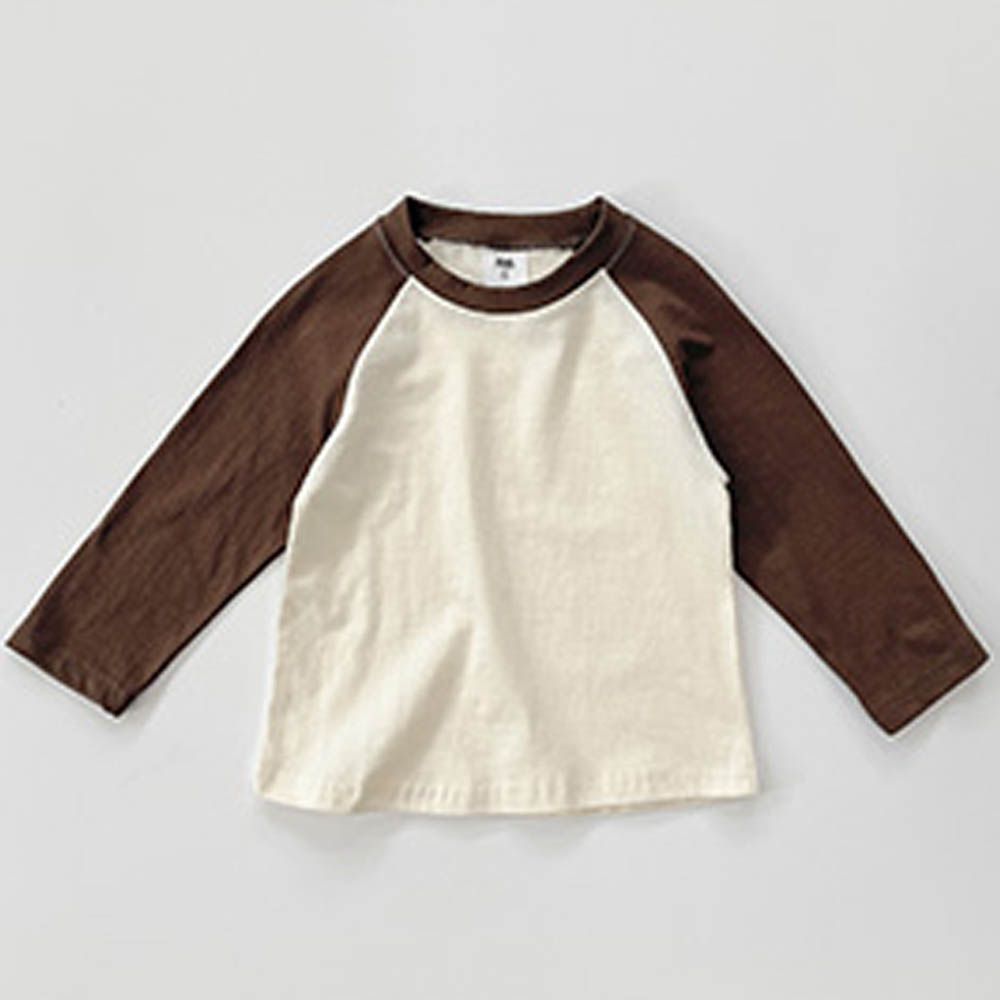 W.S.B. 極簡拼色純棉長袖上衣-咖啡