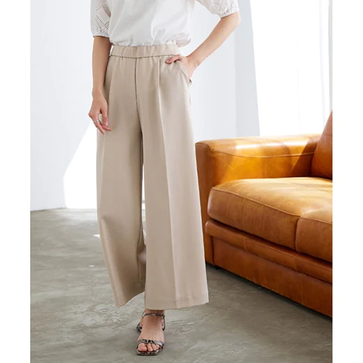 日本 Pierrot - 熱銷定番 打褶修身西裝寬褲-淺灰杏