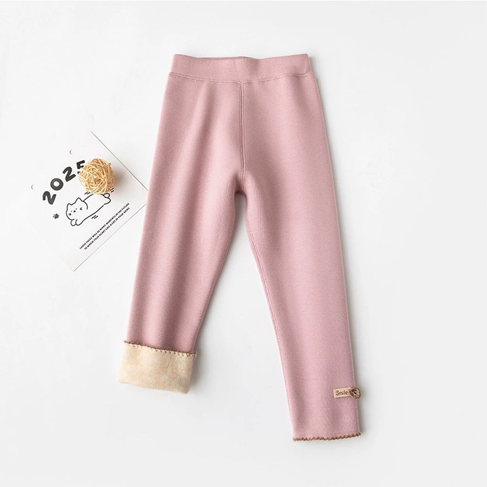 加絨腰鬆緊保暖內搭褲-冬日小花-粉色