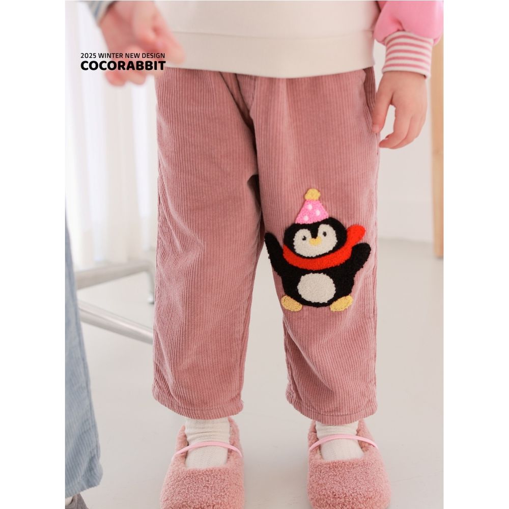 Coco rabbit (內磨毛)鬆緊腰休閒長褲-毛絨企鵝-玫瑰粉