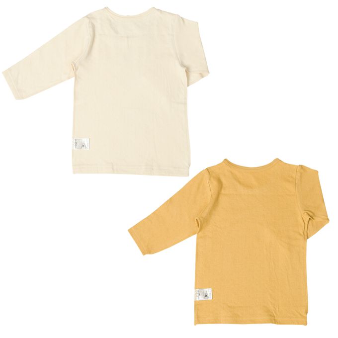 akachan honpo - 長袖圓領上衣2件組-蓬鬆棉 大象&公車-黃色