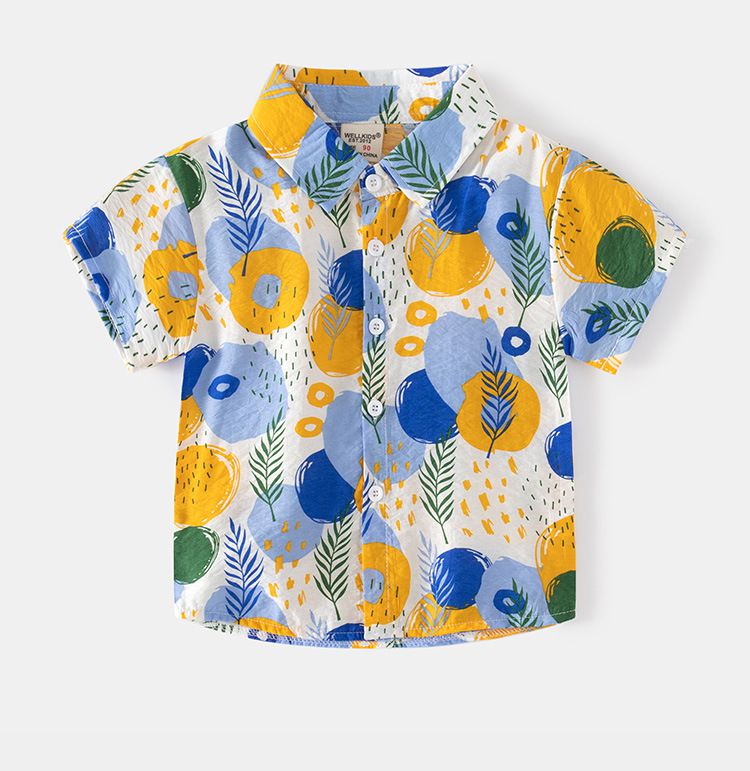 WELLKIDS - 渡假風休閒翻領短袖襯衫-渡假小島-白色