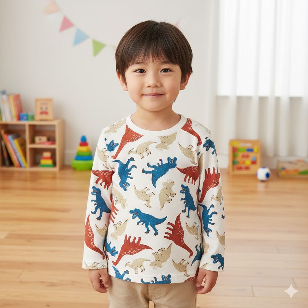 長袖休閒上衣--滿版印花-紅色