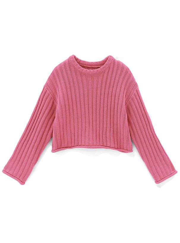 日本 GRL - 圓領坑條短版針織上衣-深灰 (F)