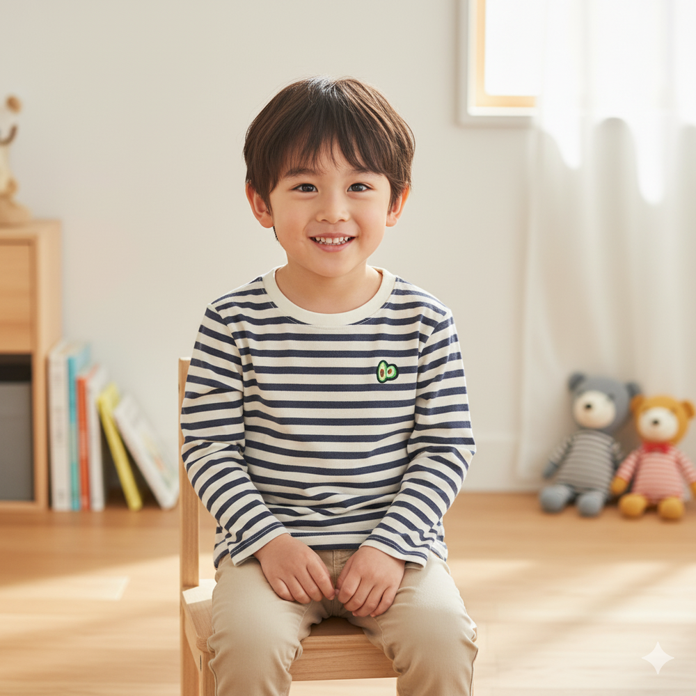 T恤-橫紋-深藍色