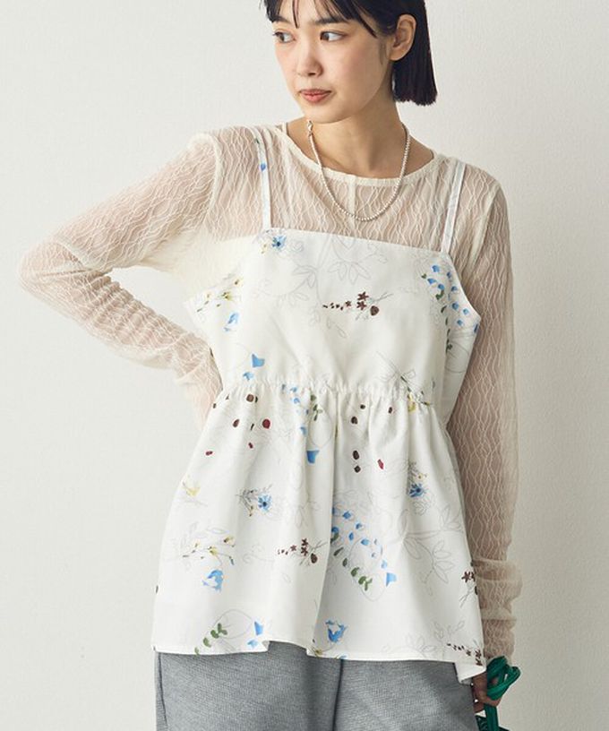 日本 Sans Souci 34+ - 優美花卉縮腰疊穿吊帶背心-黑