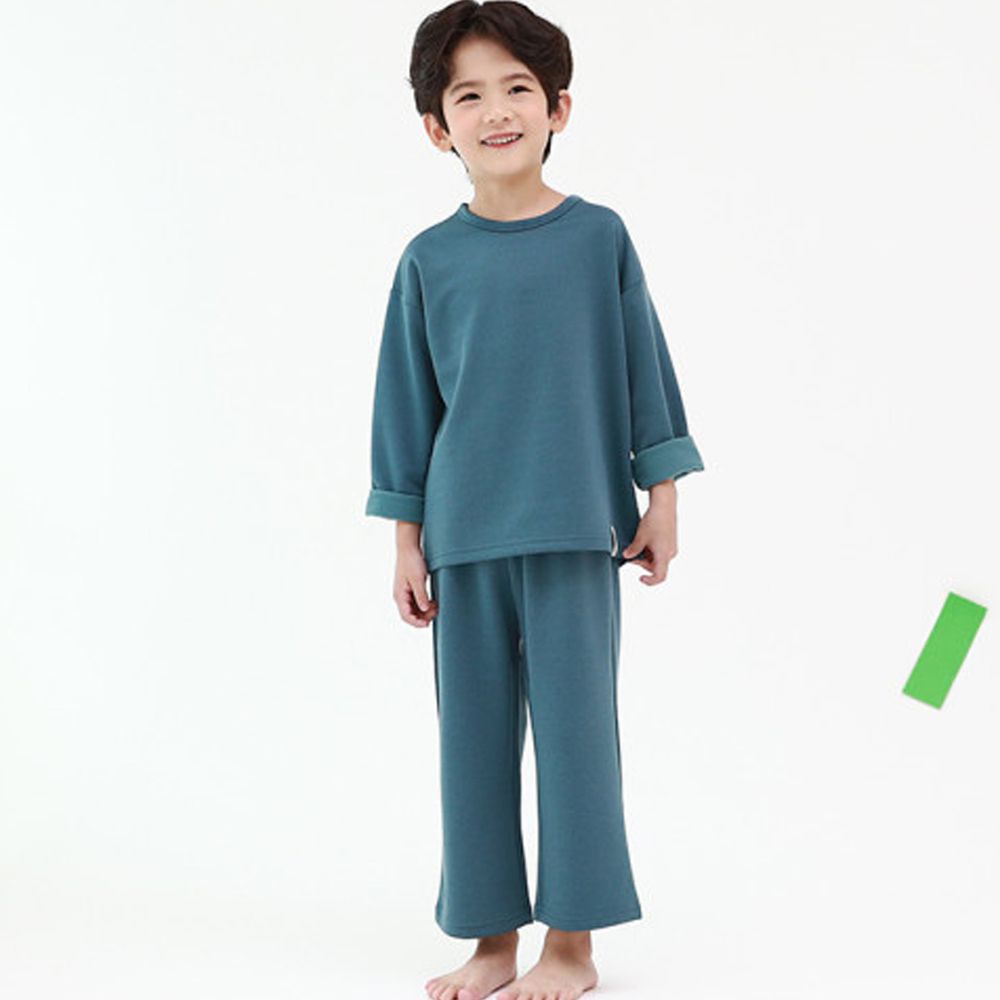 韓國 Ppippilong - 裏起毛寬鬆舒適長袖家居服-藍綠