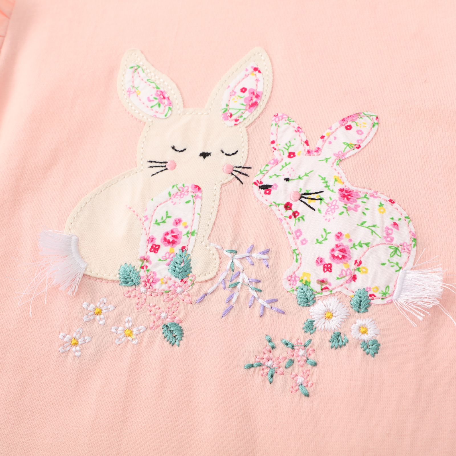 Jumping meters - 棉質圓領長袖上衣-花兔兔精靈-粉橘色