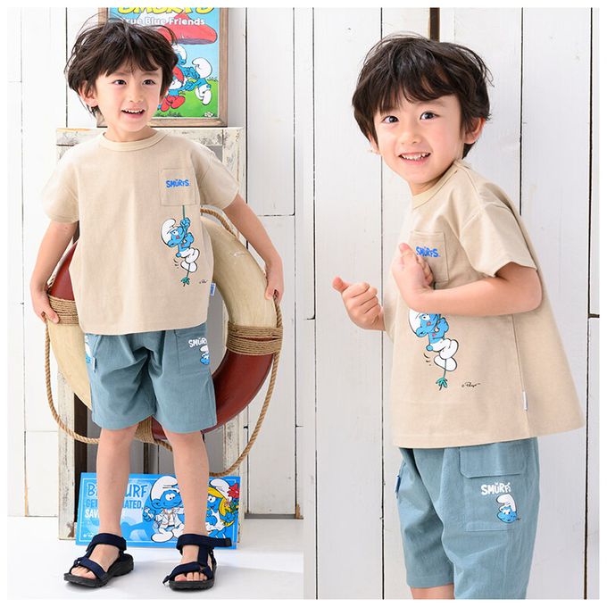 日本 ZOOLAND - 藍色小精靈聯名純棉短T-B爬繩子-藍