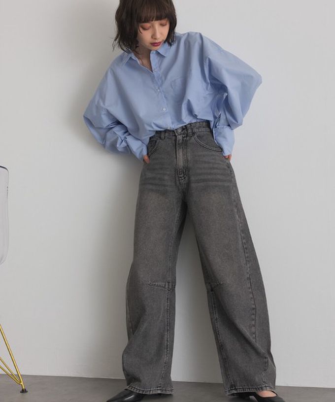 日本 ELENCARE DUE - 男友風寬鬆率性感長袖襯衫-藍系直條紋