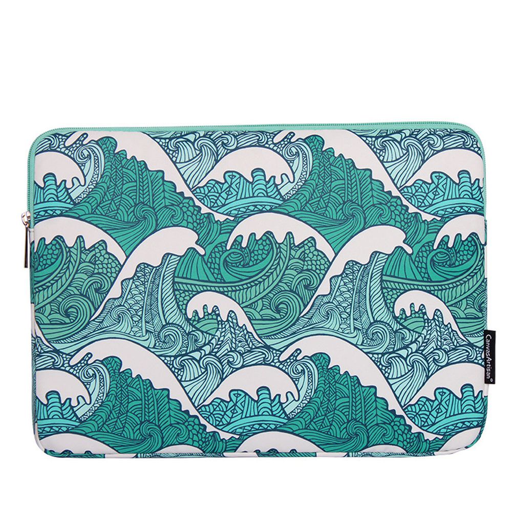 防潑水電腦包-綠色海浪