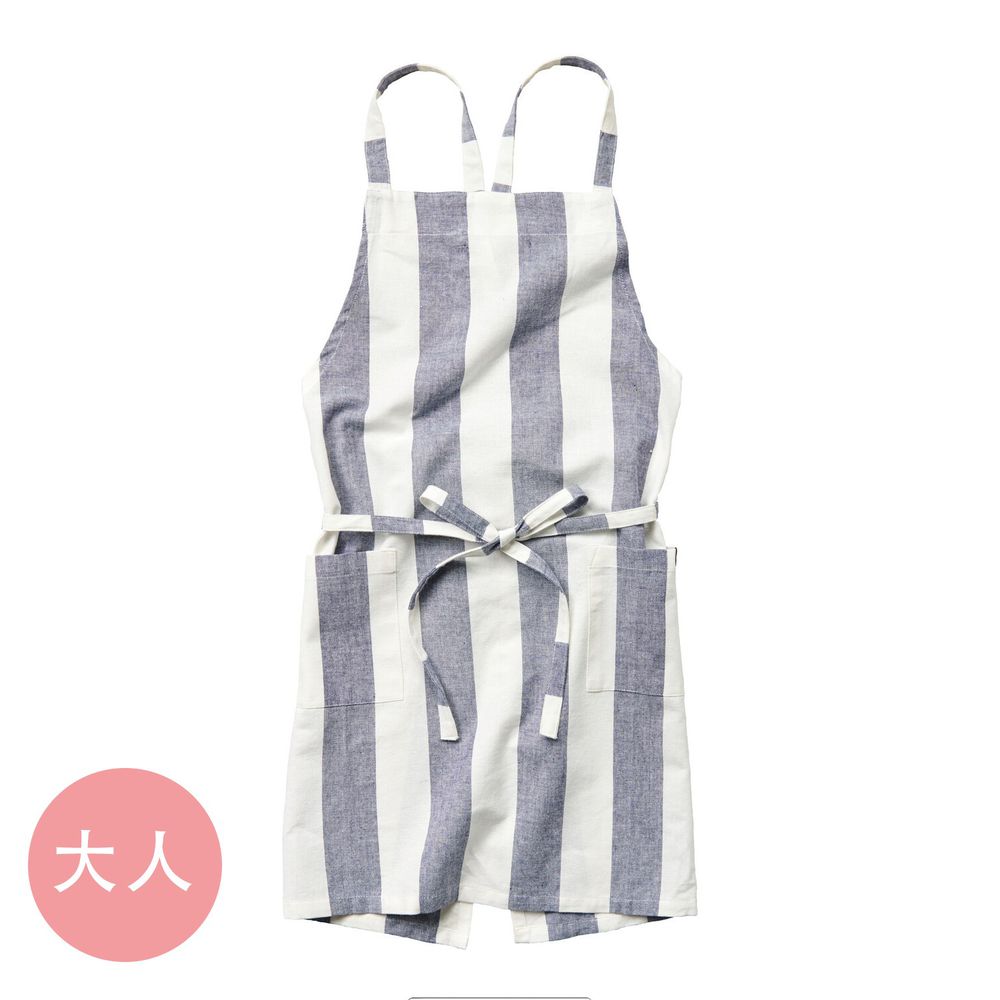 日本代購 - 印度棉大人料理圍裙(雙口袋)-粗直條紋-藍白