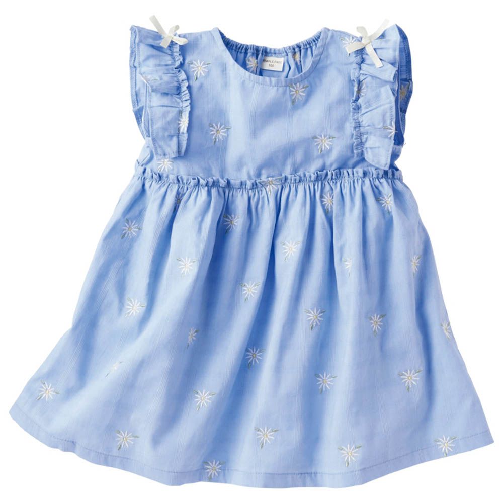 平織洋裝-滿版刺繡-淺藍色