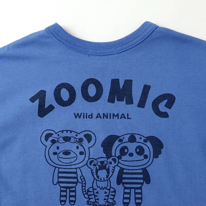 日本 ZOOLAND - 假面小熊層次感天竺棉短袖上衣-無尾熊-藍