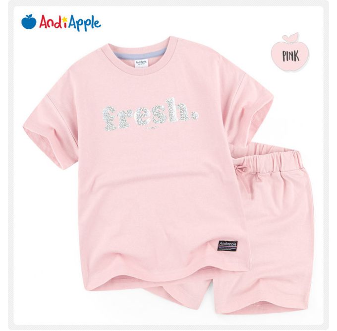 韓國 AndiApple - 銀色字母印短袖套裝-fresh-灰藍