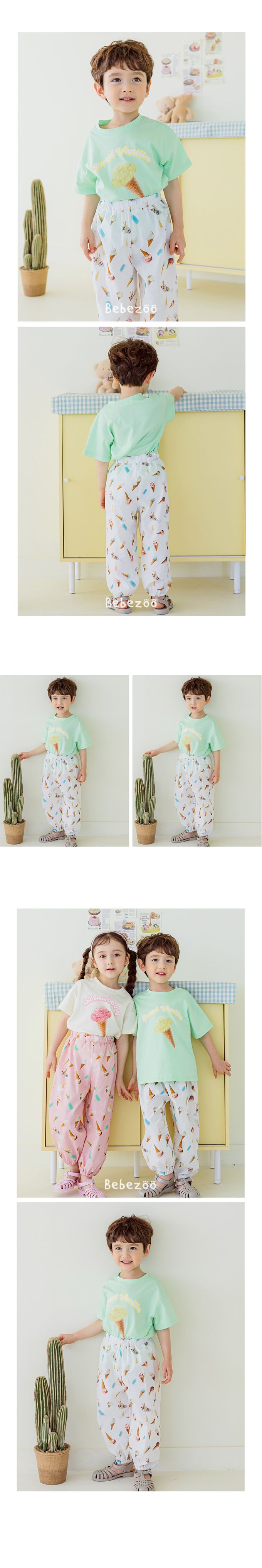 韓國 Bebezoo - 透氣純棉縮褲管防蚊褲-冰淇淋-粉