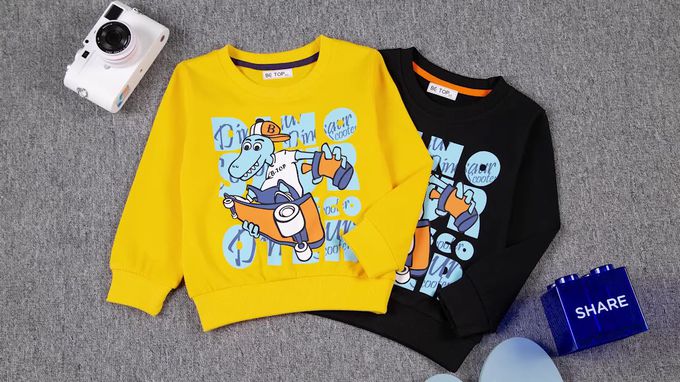 純棉圓領長袖上衣/大學T-嘻哈滑板恐龍-黑色