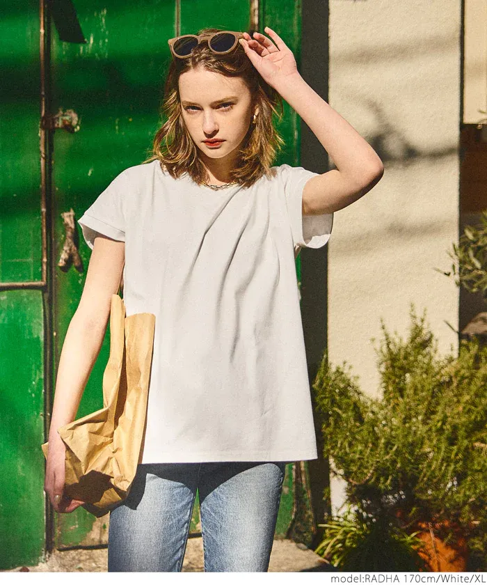 日本 COCA - 100%美國棉厚磅短袖上衣-V領-白