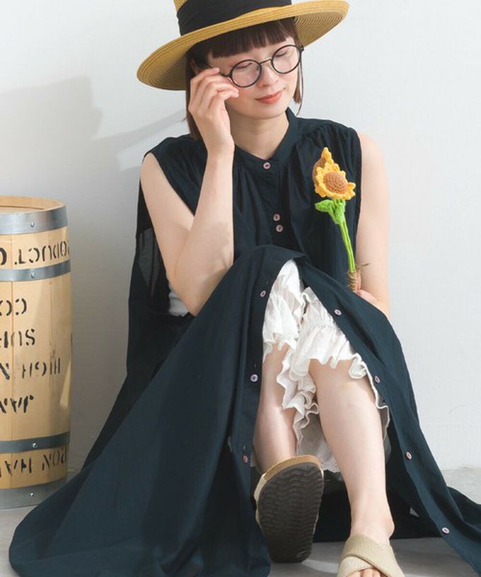 日本 Lupilien - 100%印度棉 清爽素色無袖洋裝-藍紫