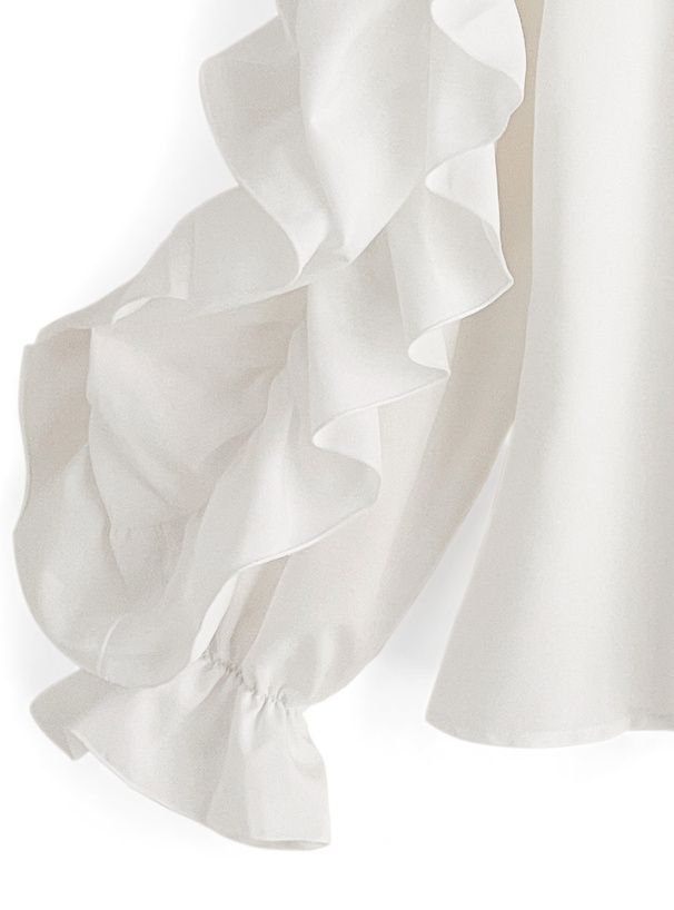 日本 GRL - 華麗荷葉袖翻領長袖襯衫-白 (F)