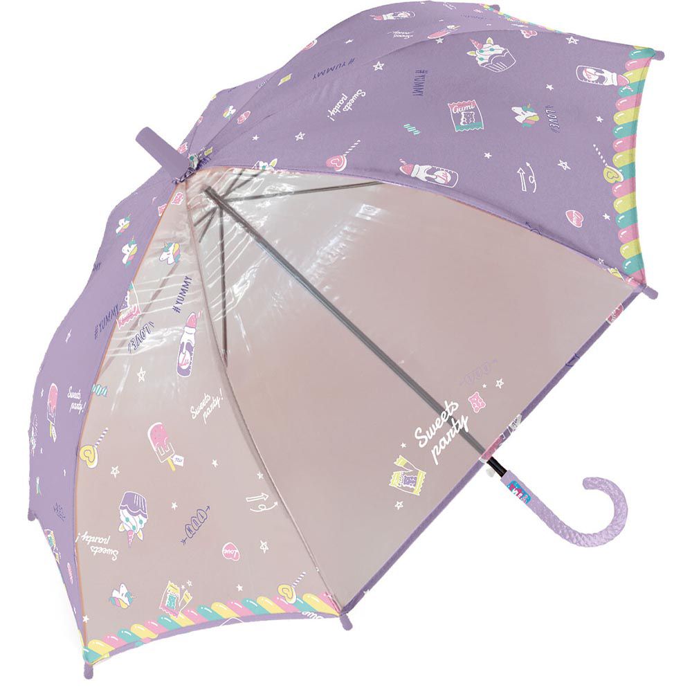 日本中谷 - 透明窗設計兒童雨傘/直傘-獨角獸甜點-粉紫 (50cm(身高115-125cm))