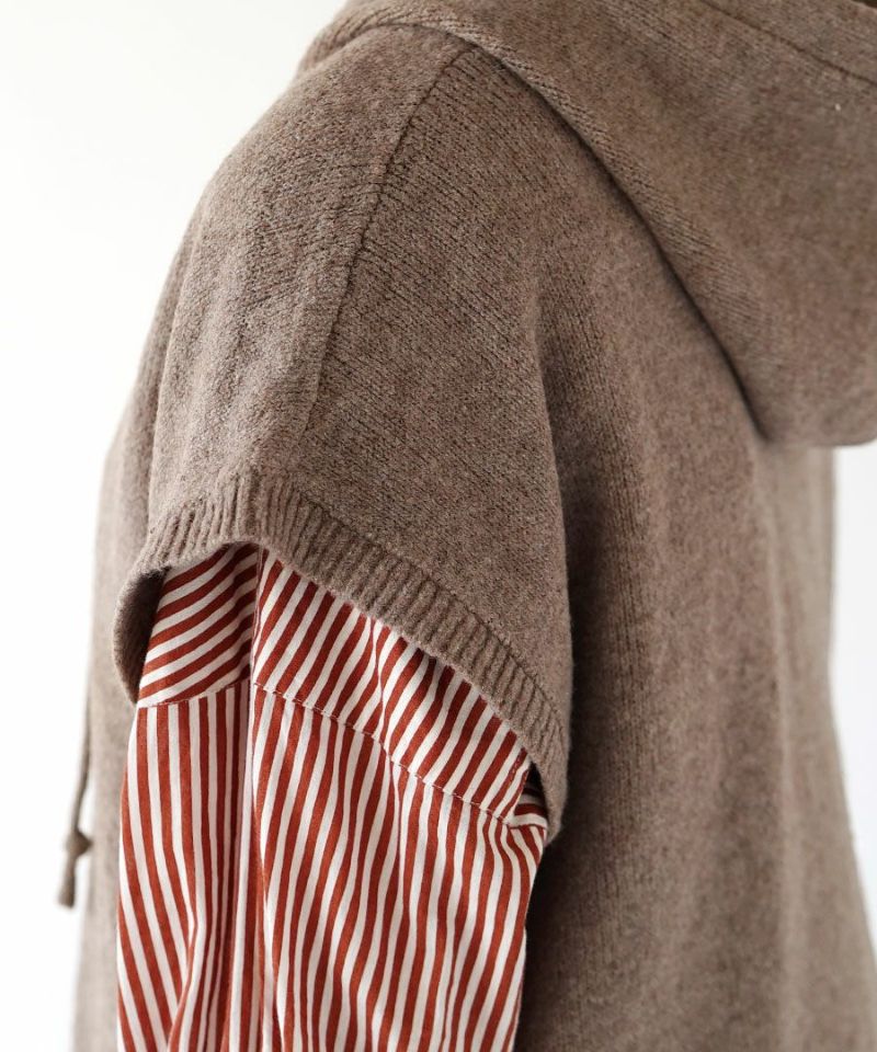 日本 zootie - 多層次穿搭 連帽針織短袖背心-摩卡 (M)