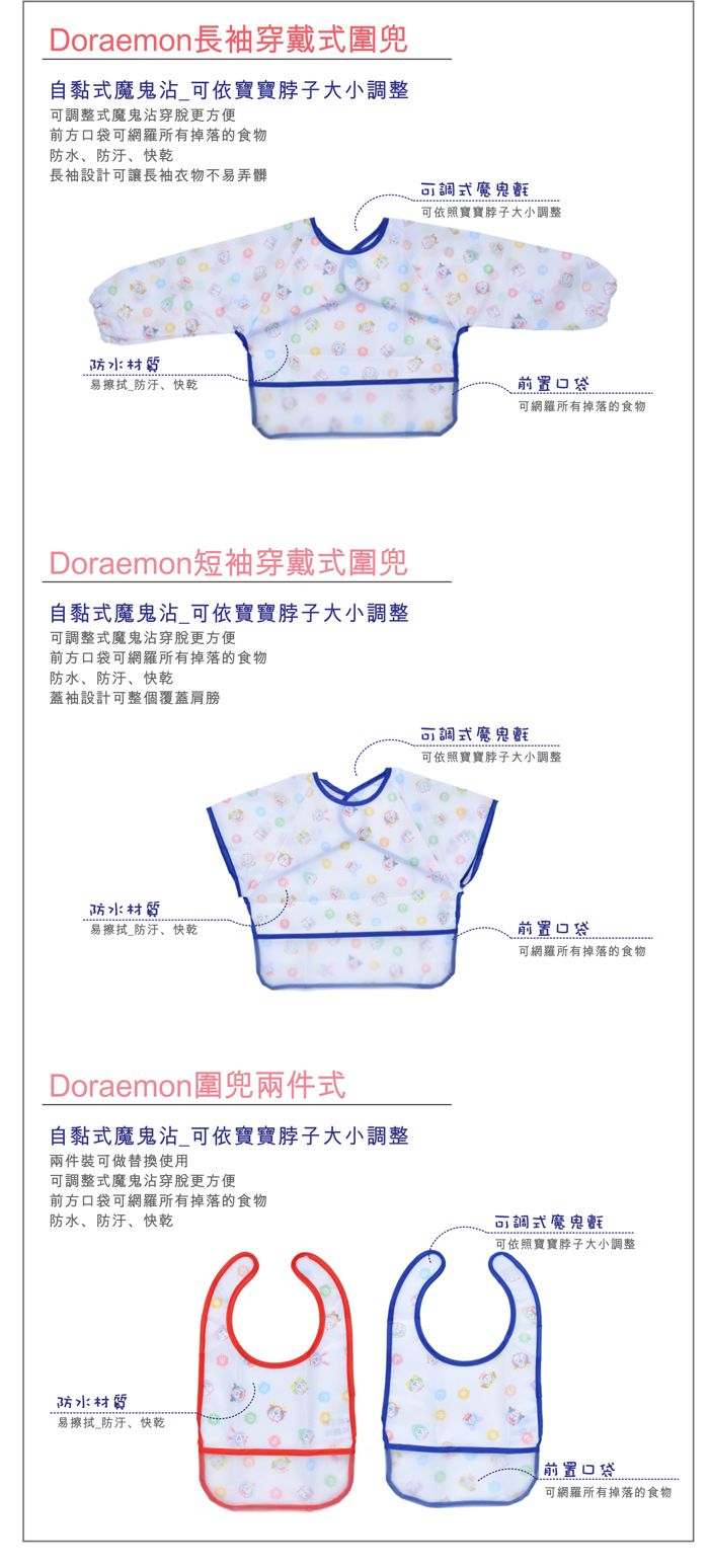 日本 Richell 利其爾 - DORAEMON防水圍兜_2入-藍/紅 (背心)-2入