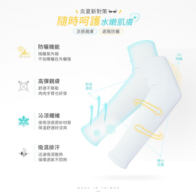 GIAT - 兒童涼感防曬彈力袖套1雙-平口款-淺粉 (FREE)