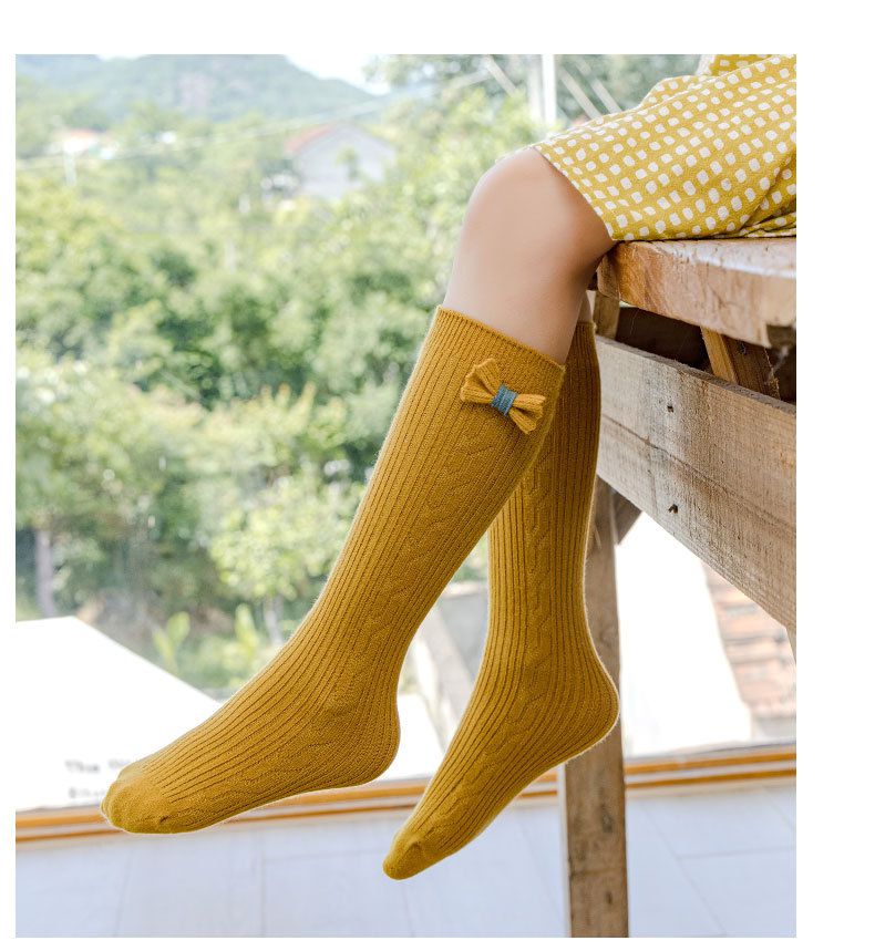 兒童麻花蝴蝶結中筒襪-灰色 (ONE SIZE (建議腳長16-21cm))