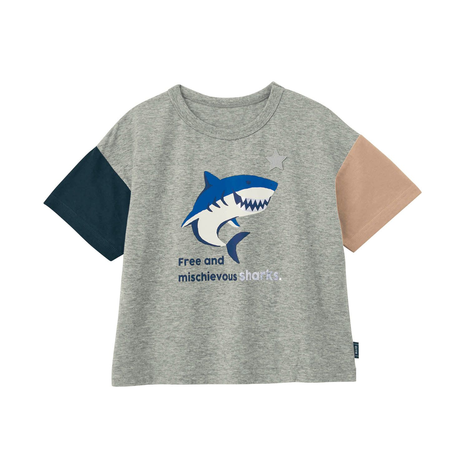 日本千趣會 - GITA純棉印花撞色短袖上衣-星星-藍紫白