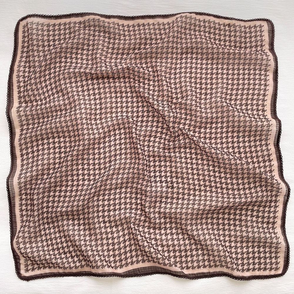 法式棉麻披肩方巾-千鳥格紋-棕色 (90x90cm)