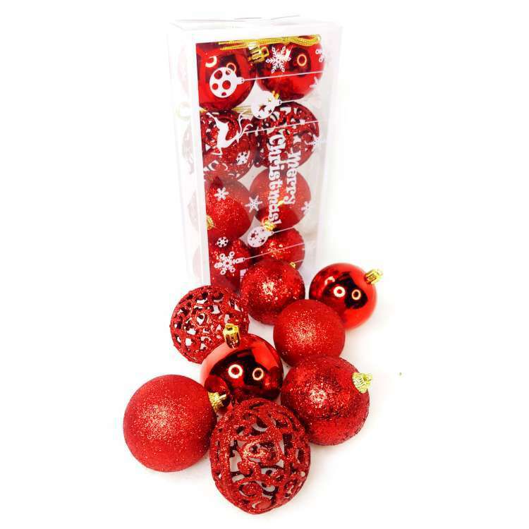 MODACore 摩達客 - 聖誕60mm(6CM)熱情紅系16入霧亮混款圓球吊飾組 | 聖誕樹裝飾球飾掛飾
