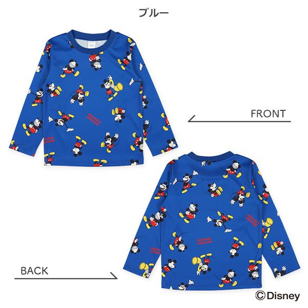 日本西松屋 - 迪士尼 圓領印花長袖上衣-復古米奇-深藍