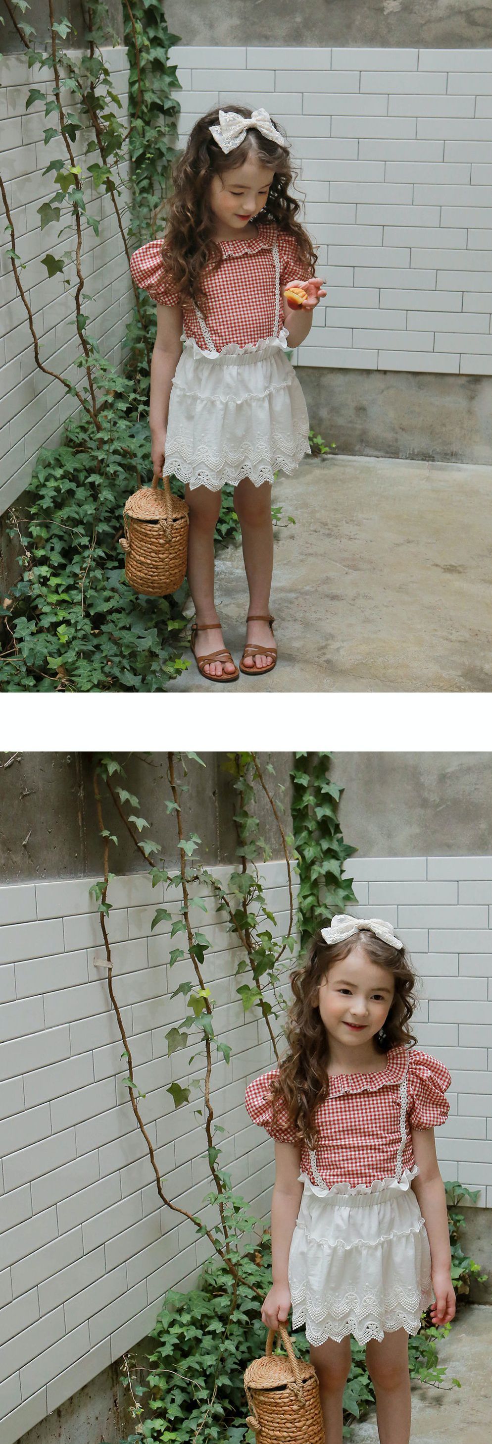 韓國 PuellaFLO - 鋸齒狀鏤空蕾絲綁帶吊帶裙-象牙白